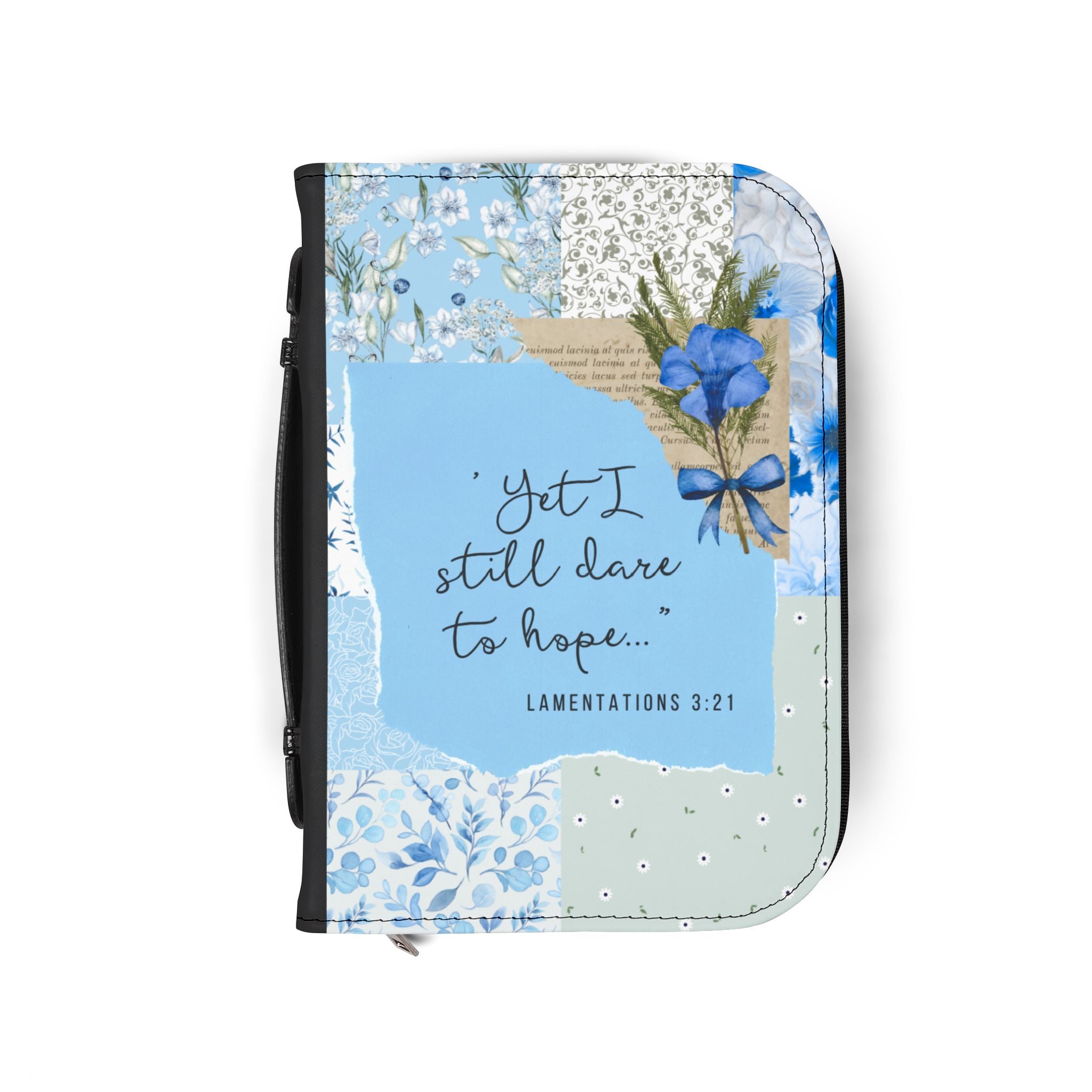 Lamentations 3:21 Bible Cover with Floral Cross Design.