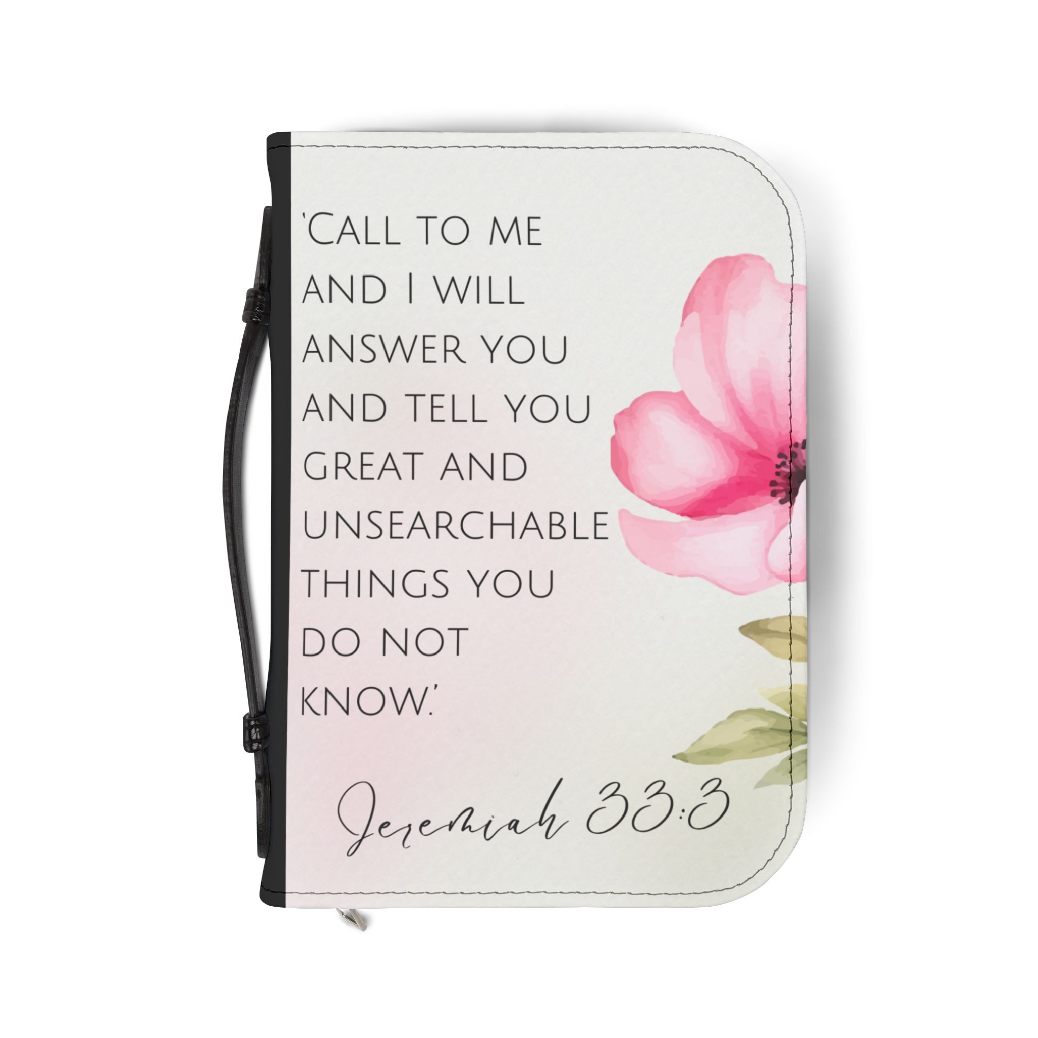 Jeremiah 33:3 Bible Cover with Floral Cross Design.