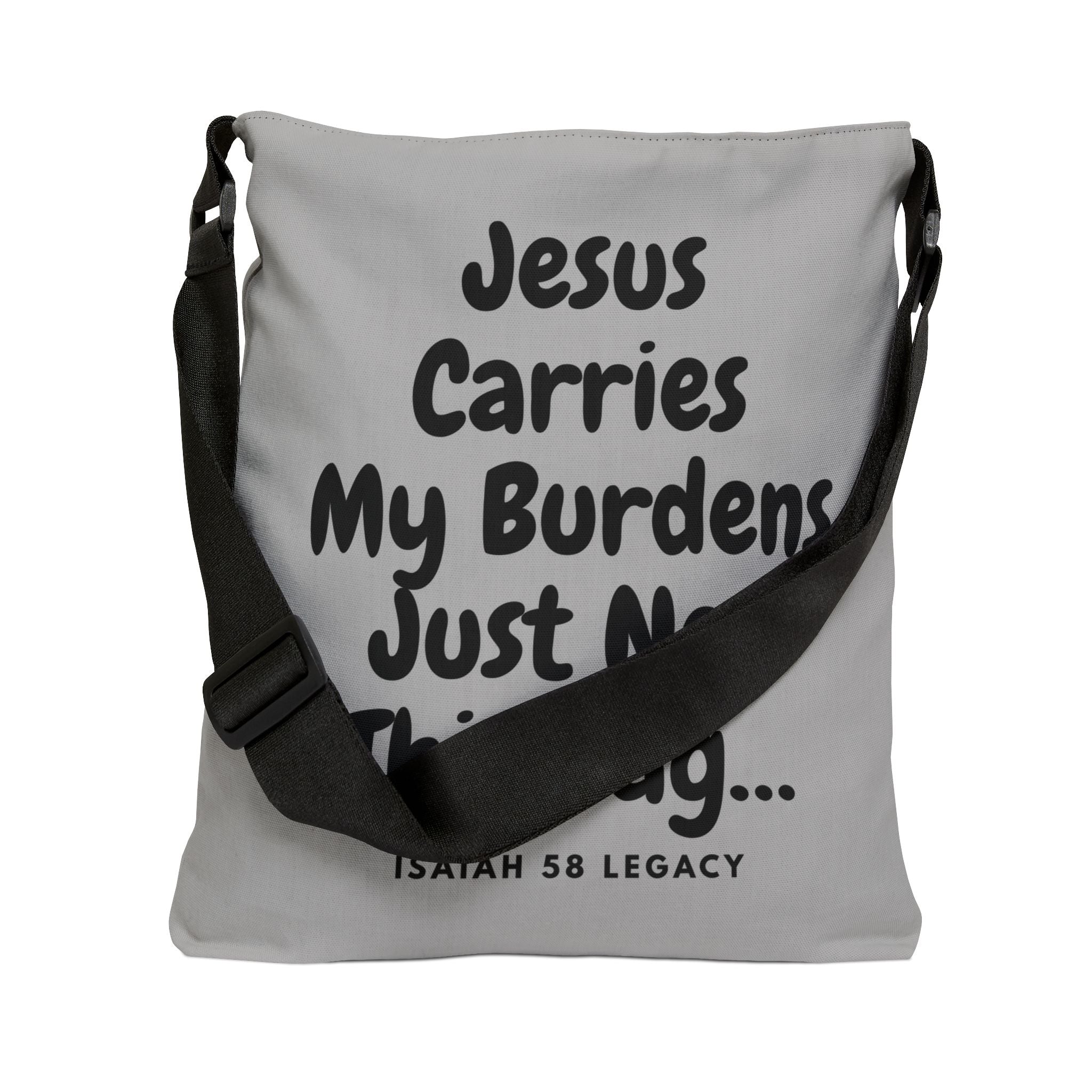 Jesus Carries My Burdens. Inspirational Adjustable Tote Bag.
